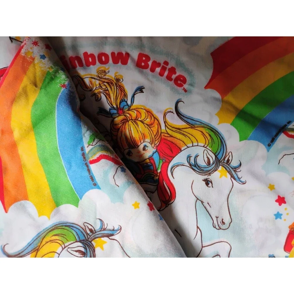 Vintage 1983 Rainbow Brite Twin Bed Sheet Bibb Co Hallmark 80s Nostalgia Fabric